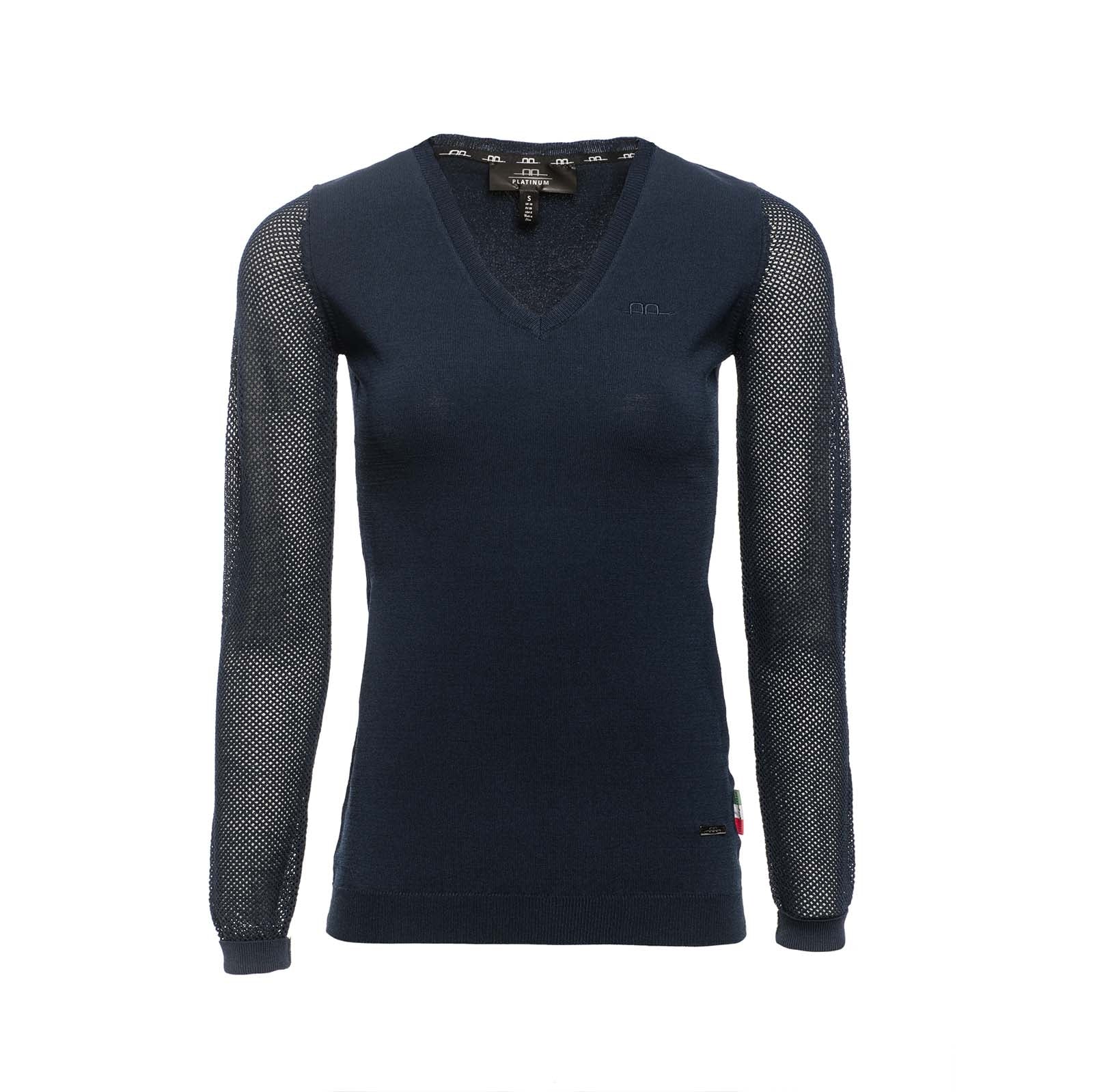 AA Sweter damski z ażurowymi rękawami Dark Blue S