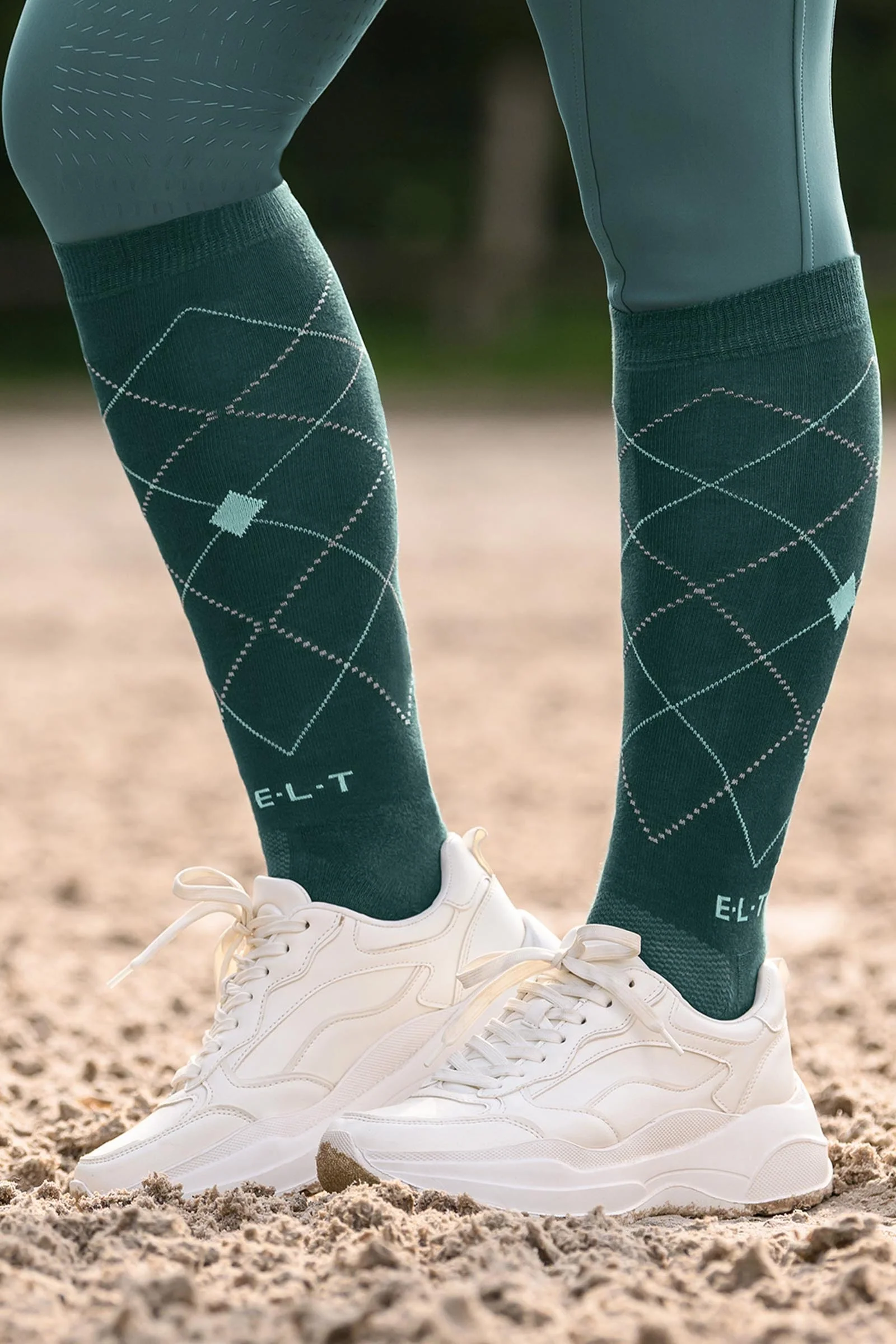Argyle oddychające skarpety jeździeckie Pine Green 35-38