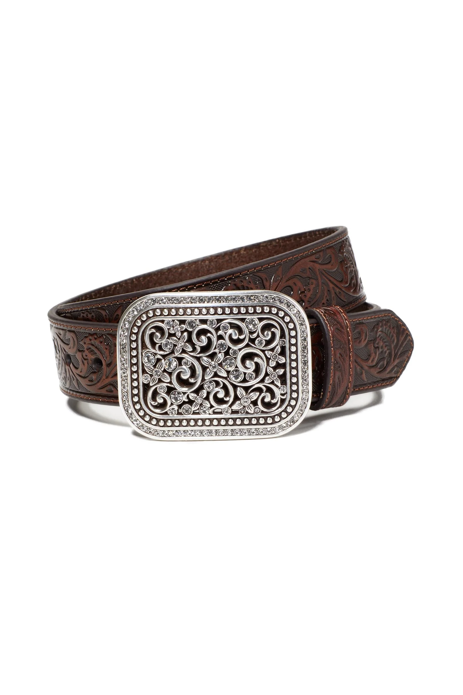 Rhinestone Fillagree Damski pasek Brown S