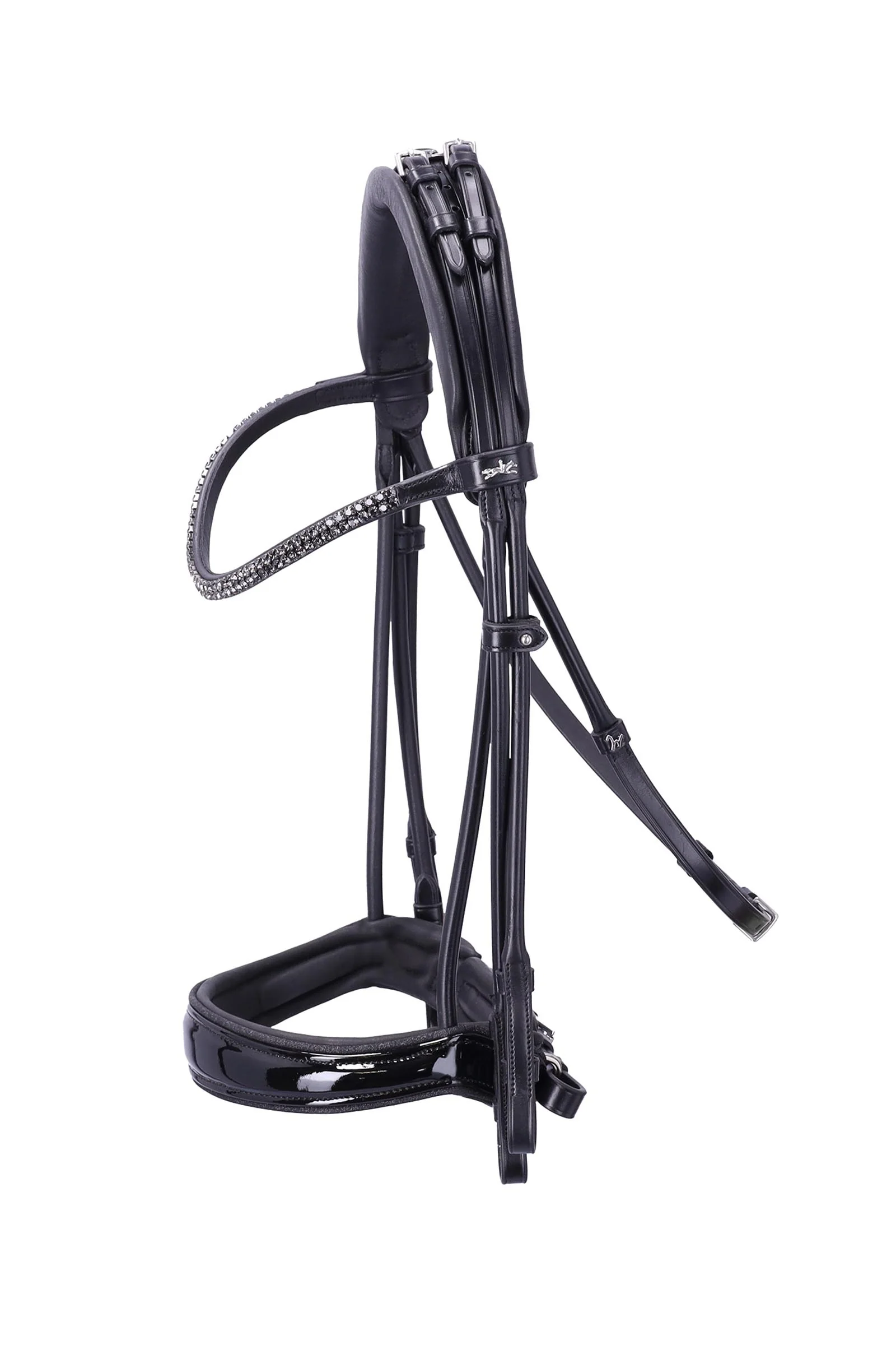 Bella Rose Double Bridle - Isabell Werth Collection black/patent/silver C