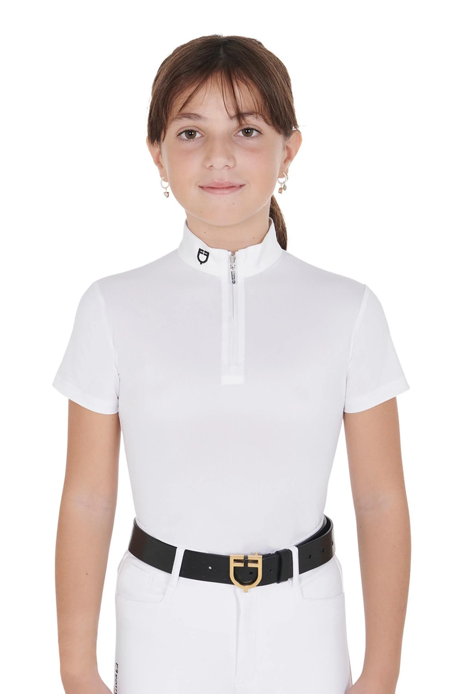 dziewczęca koszulka konkursowa slim fit z zamkiem White 008