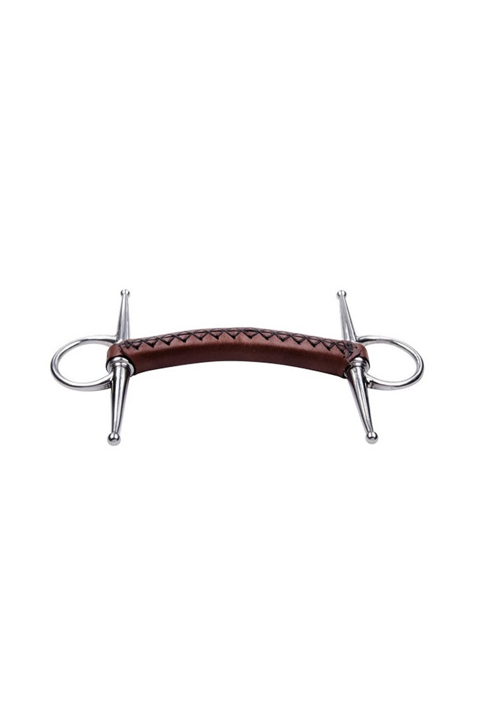Wędzidło proste obszyte skórą Leather Full Cheek z wąsami Brown 115 mm