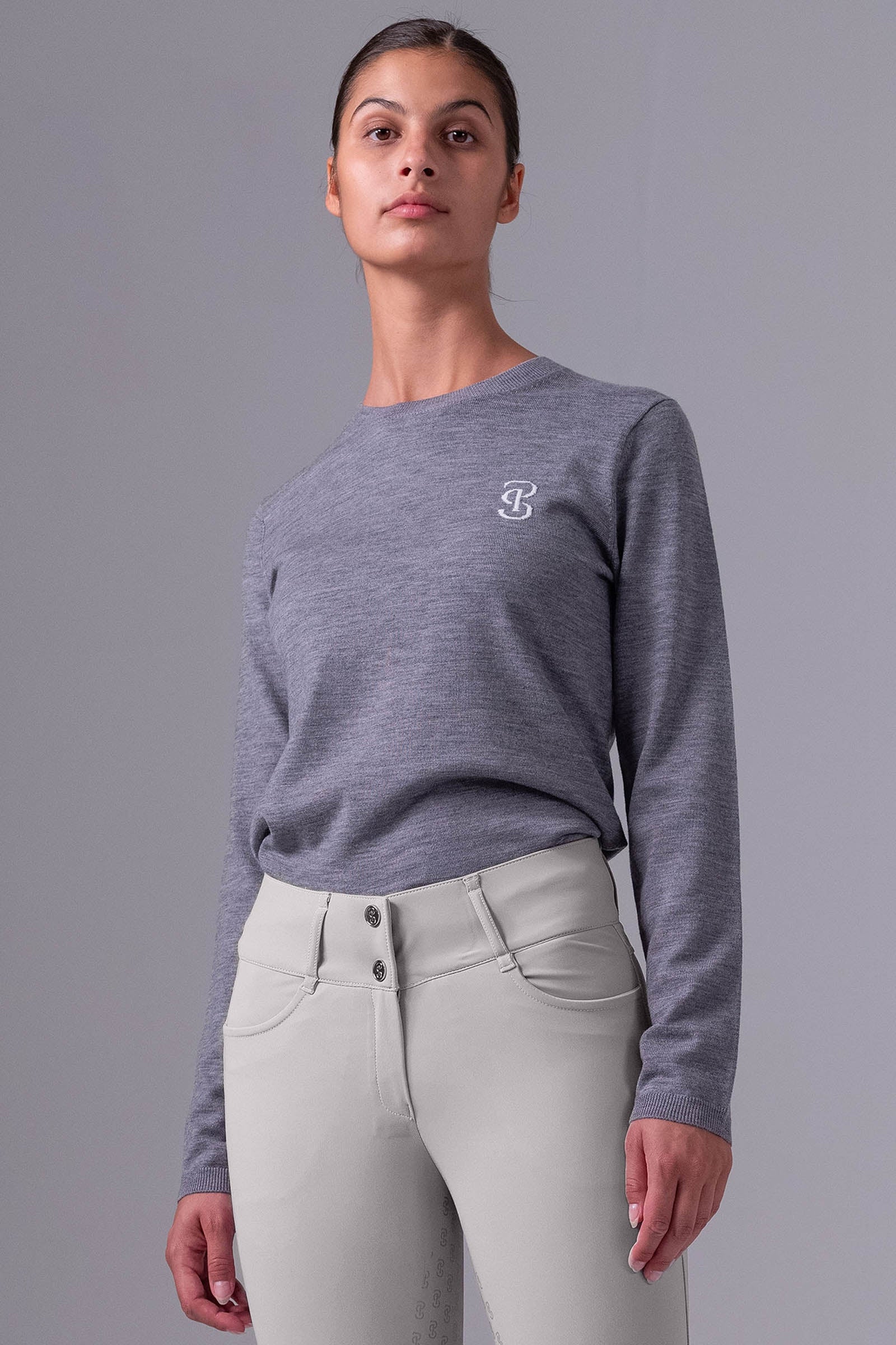 PS Damski Sweter Dzianinowy z Logo Mid Grey Melange S