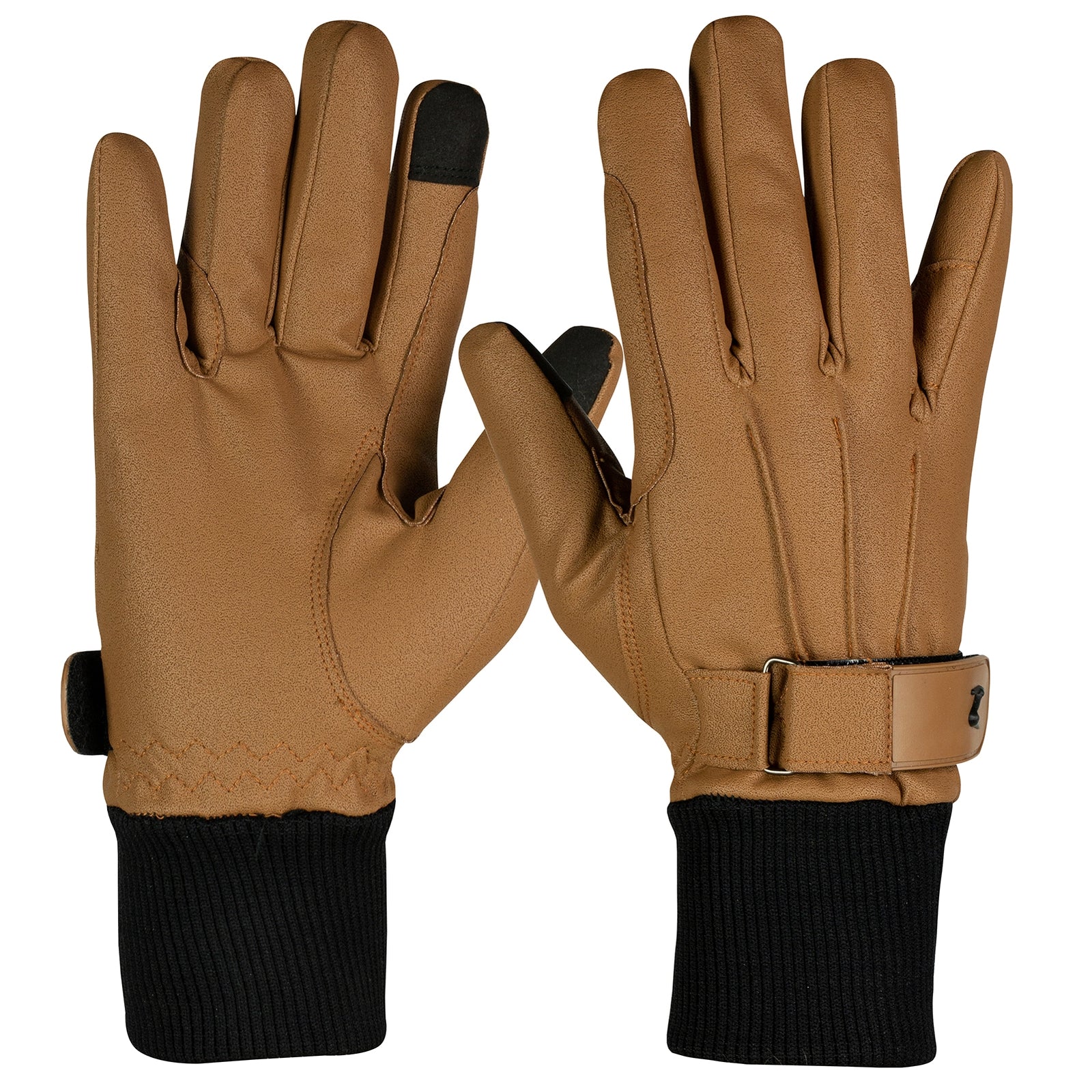 Rękawiczki ze skóry PU, podszyte polarem Horze Light Brown 10