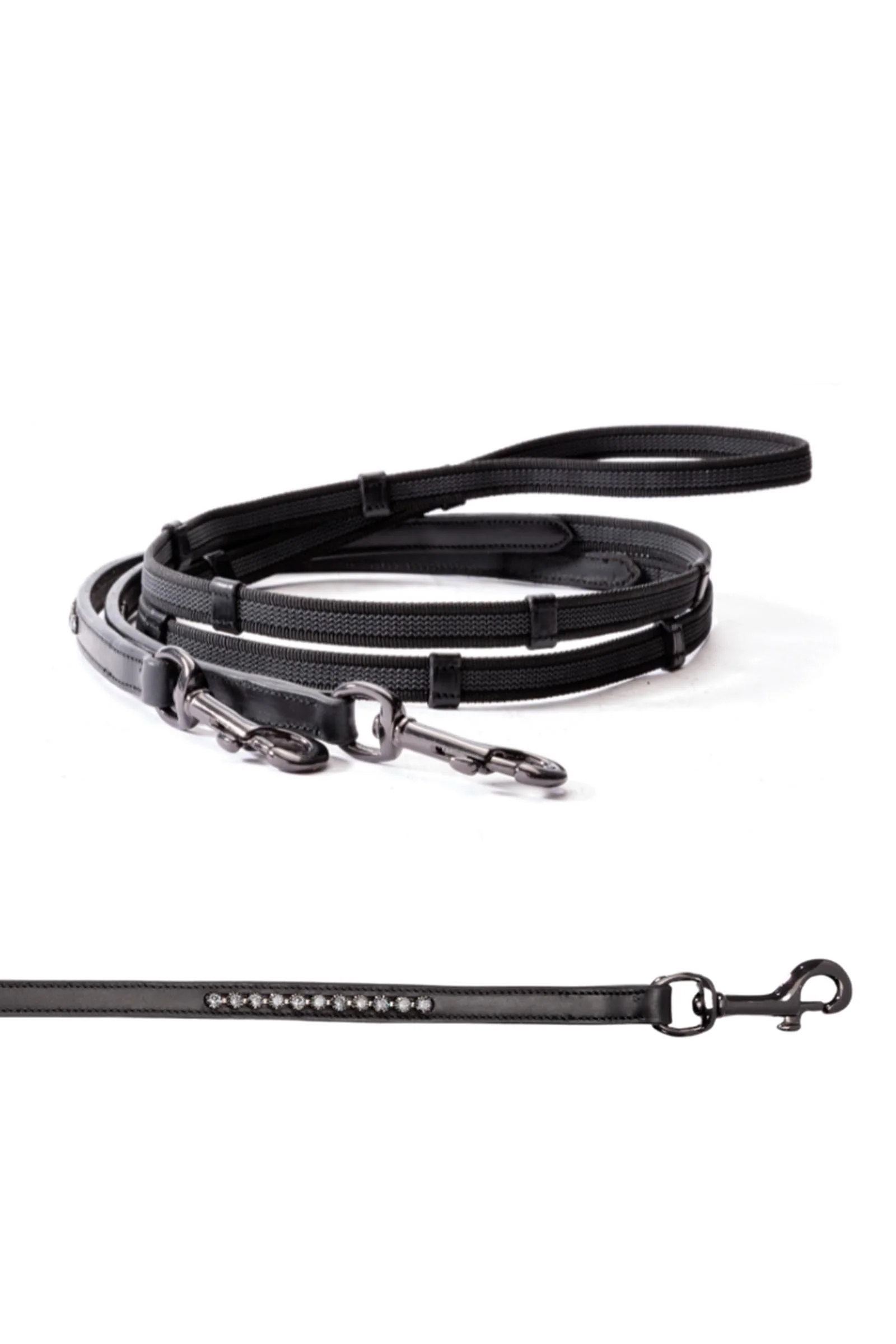 gumowane wodze islandzkie z karabińczykiem i 5 stoperami, 16 mm Black/Black PII