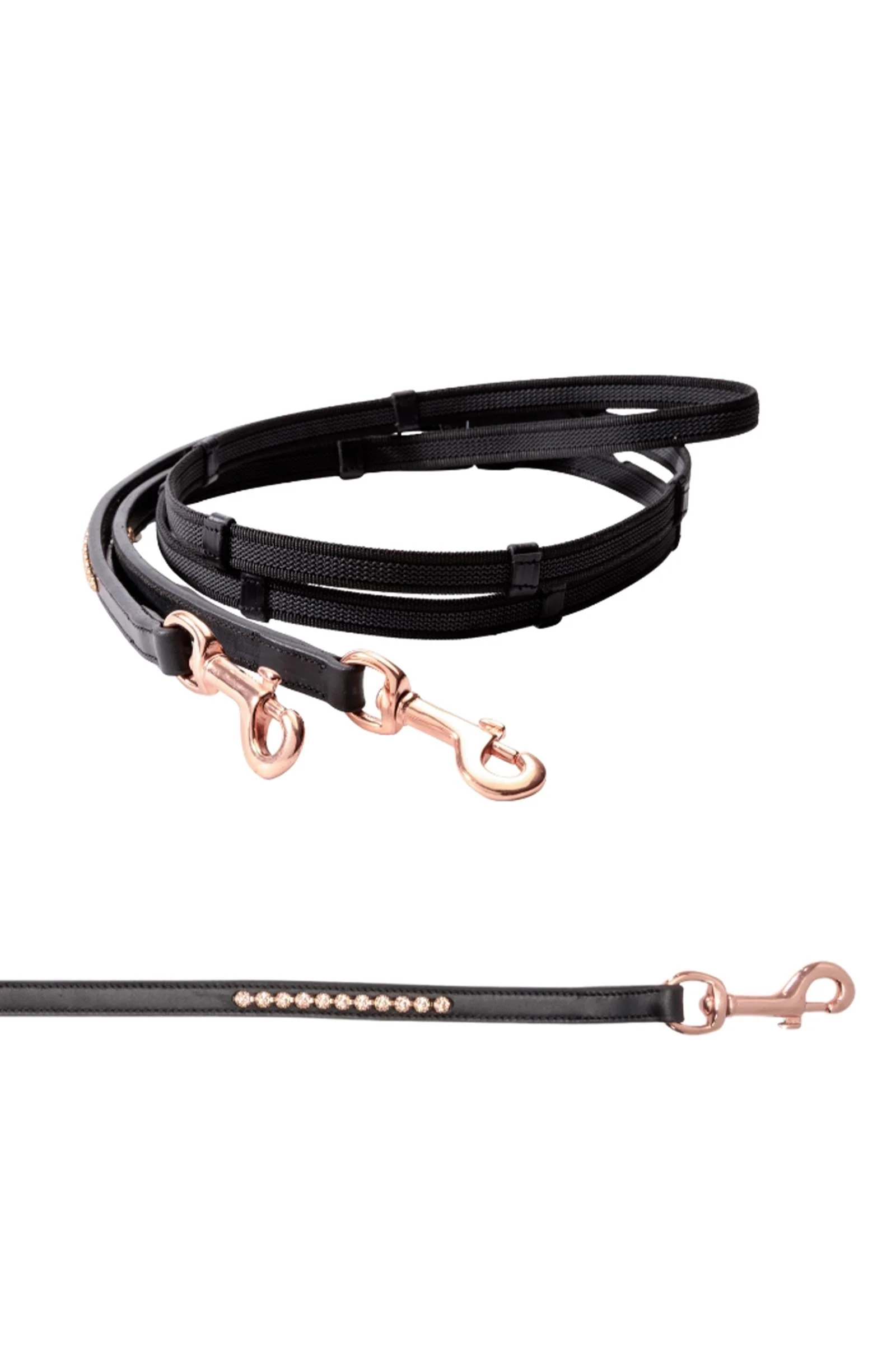 gumowane wodze islandzkie z karabińczykiem i 5 stoperami, 16 mm Black/Rosé PII