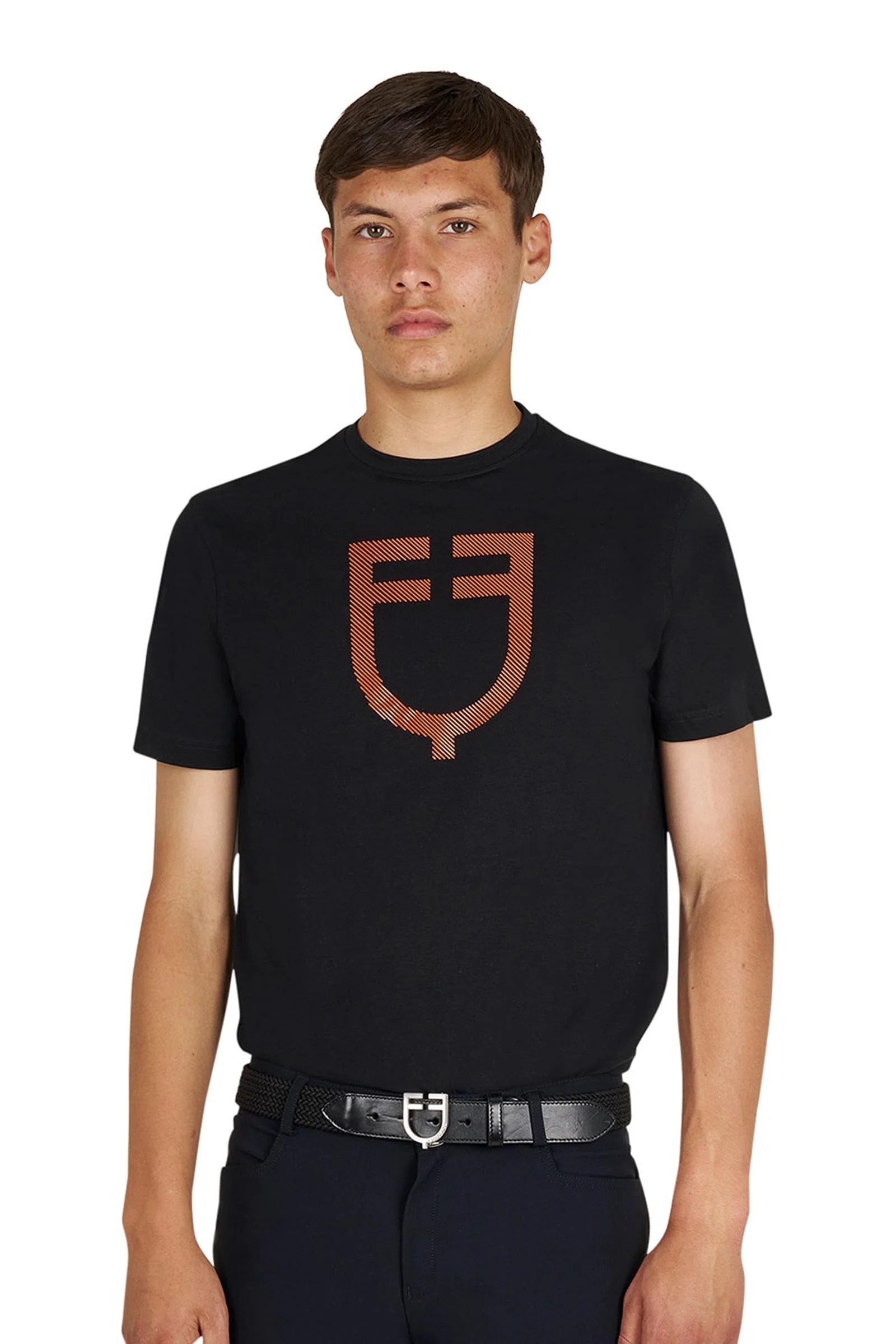SS2026 Męski basic T-shirt z błyszczącym logo Black/Black S