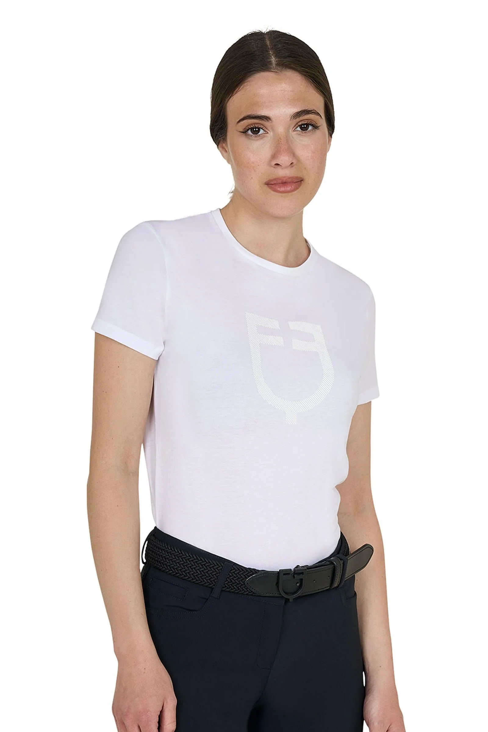 SS2026 Damski bawełniany T-shirt z błyszczącym logo White L