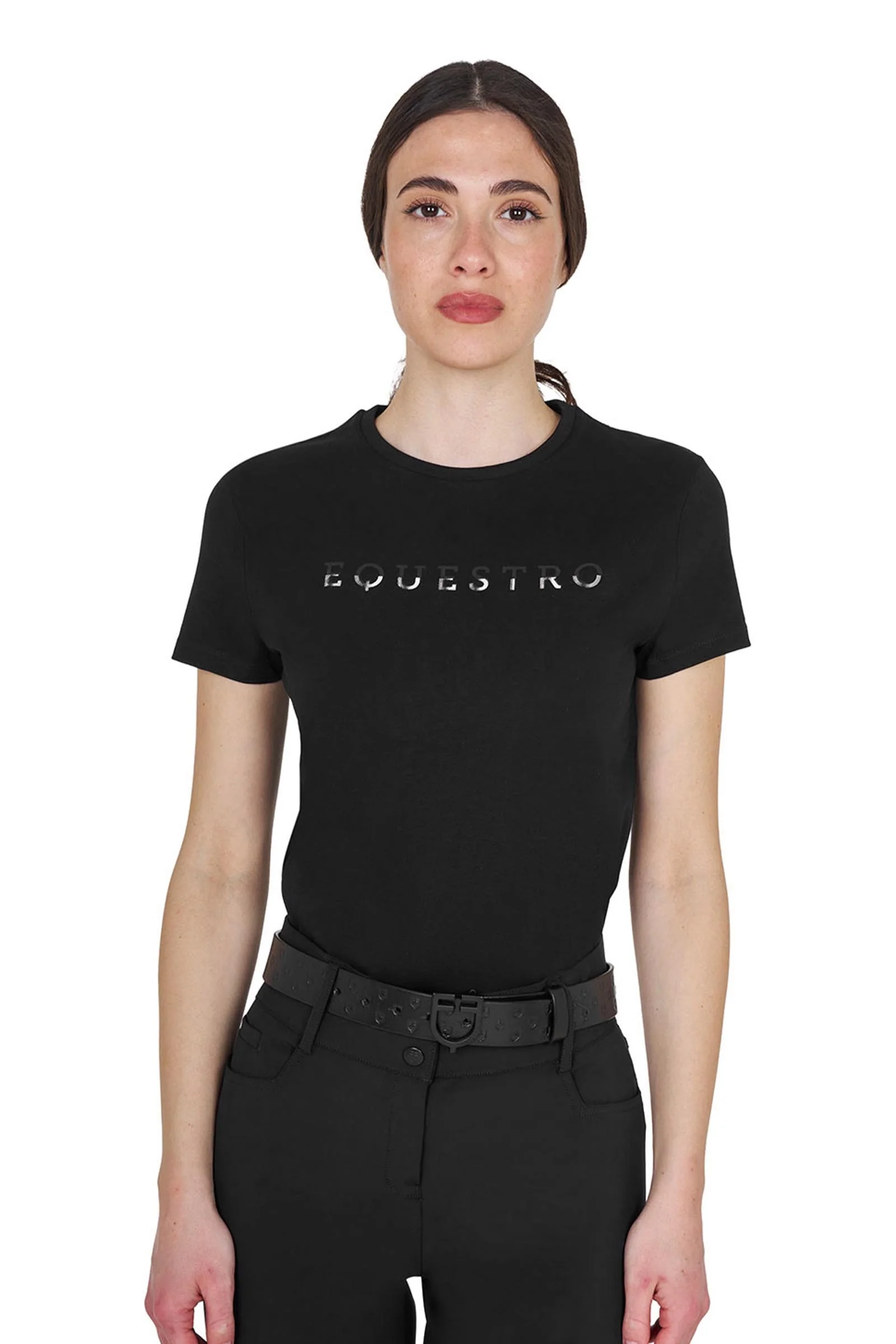 SS2026 Damski bawełniany T-shirt Logo Lamina Black XS