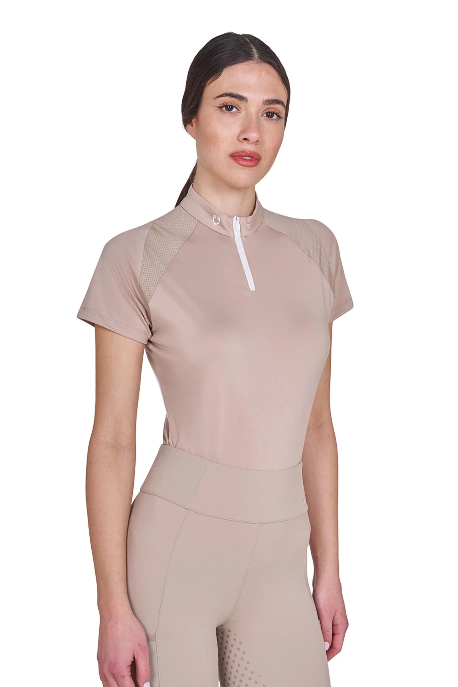 SS2026 Damska techniczna koszulka polo krótki rękaw zamek Oxford Tan M