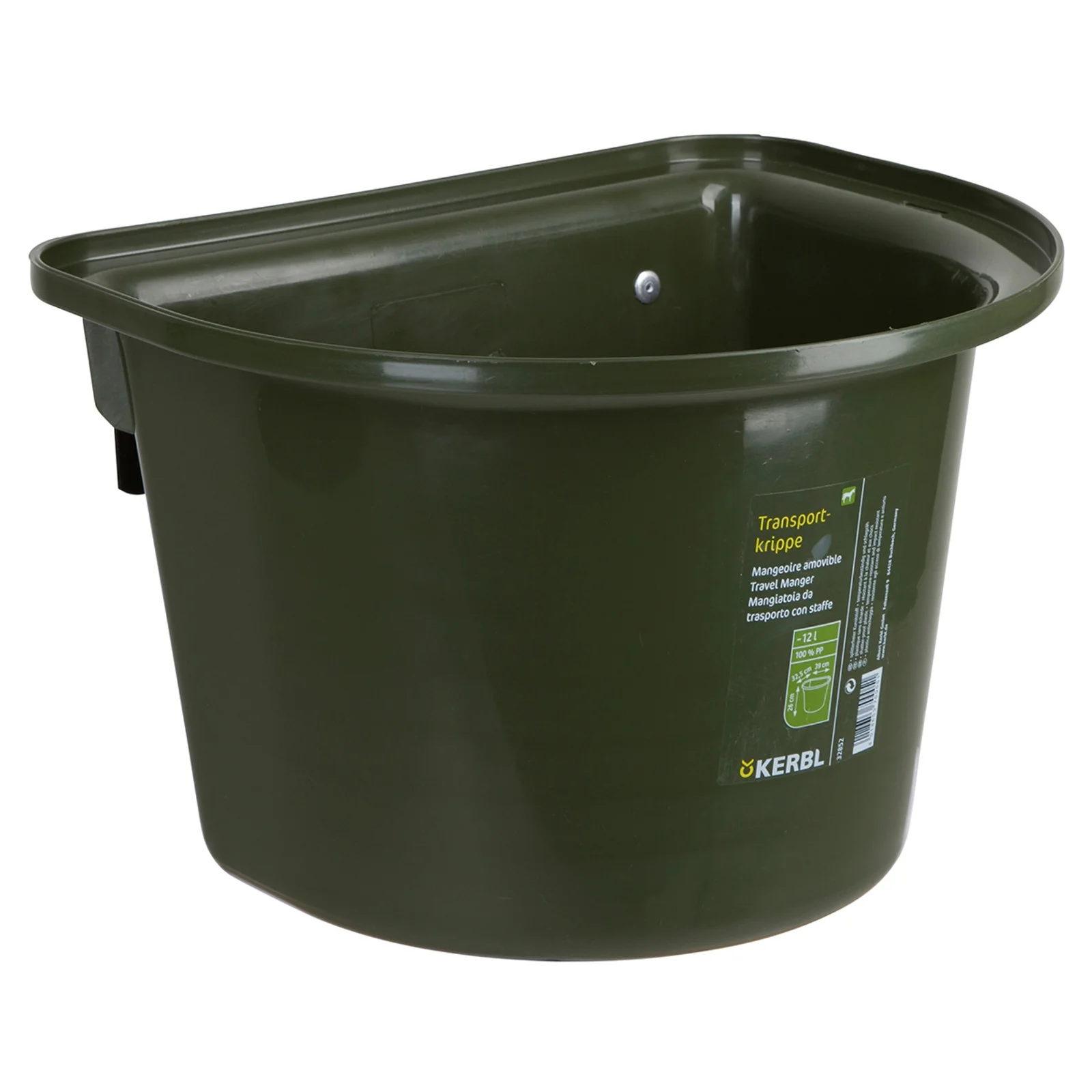 Żłóbek podróżny 12 l, plastikowy z pałąkiem na haczyk Dark Green 12
