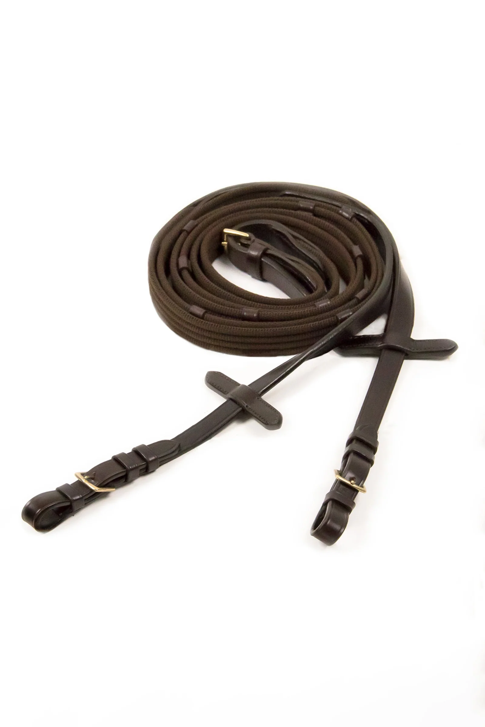 Wodze parciane ze sprzączkami, z 5 stoperami i stoperami do wytoku Dark Brown/Gold F