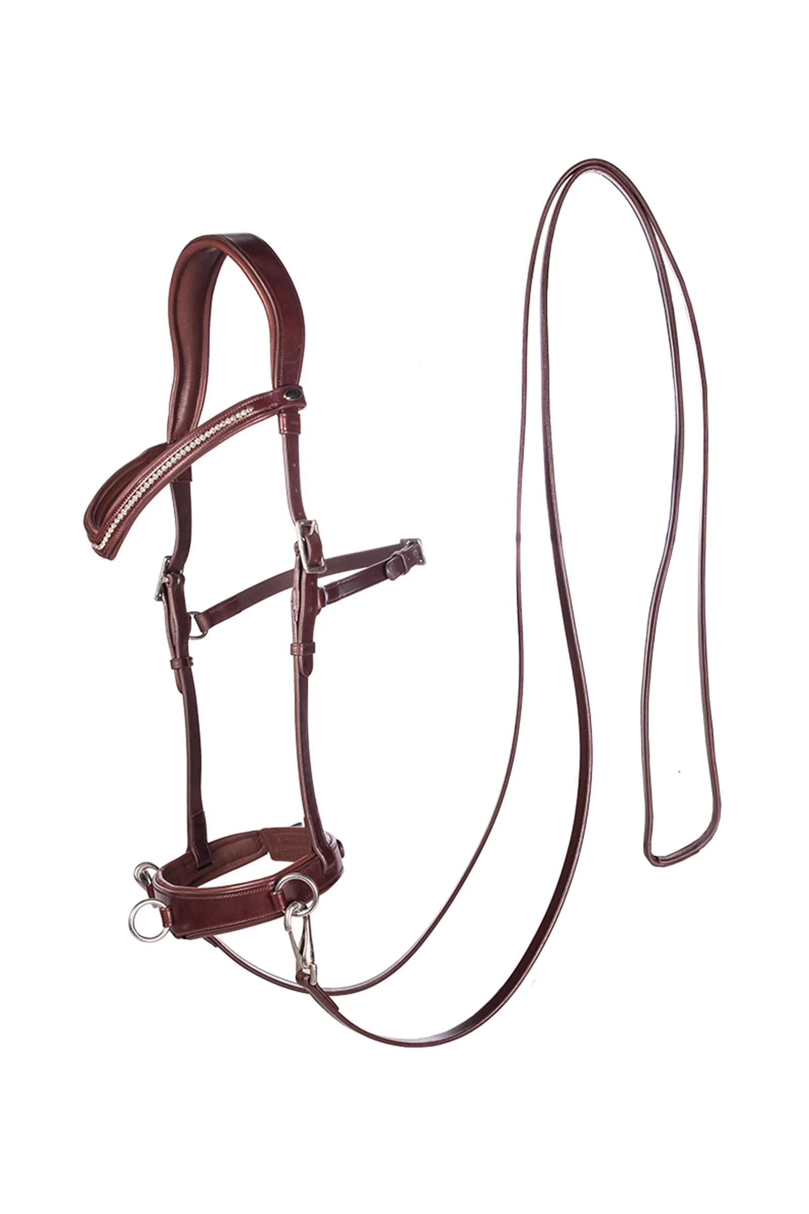 Artykuły F.R.A. Freedom Riding Wendy B Cavesson, Uzda bezwędzidłowa, Wodze skórzane z klipsem Dark Brown P