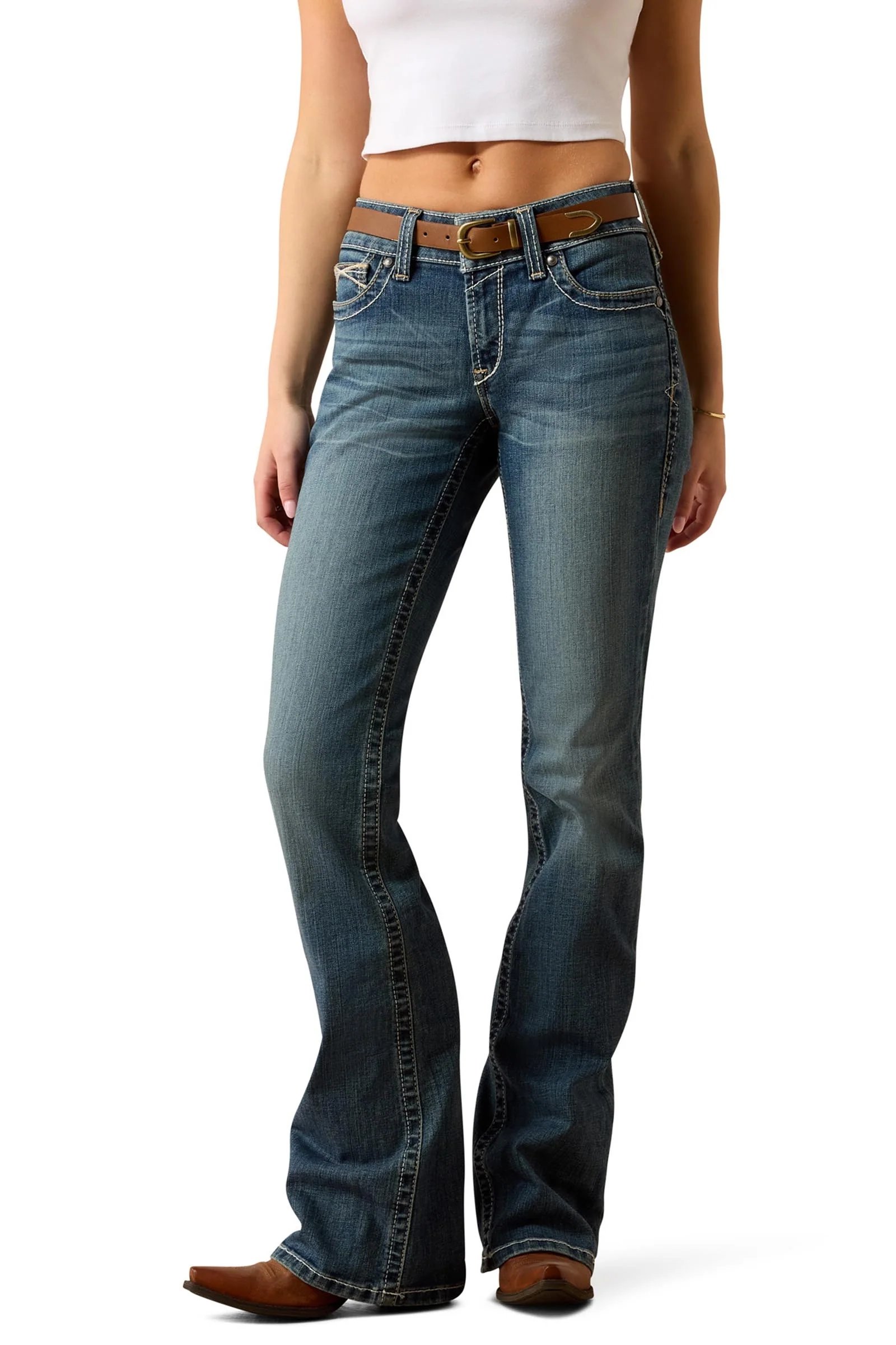 Whipstitch R.E.A.L. Damskie elastyczne dżinsy bootcut ze średnim stanem Rainstorm 31 Regular