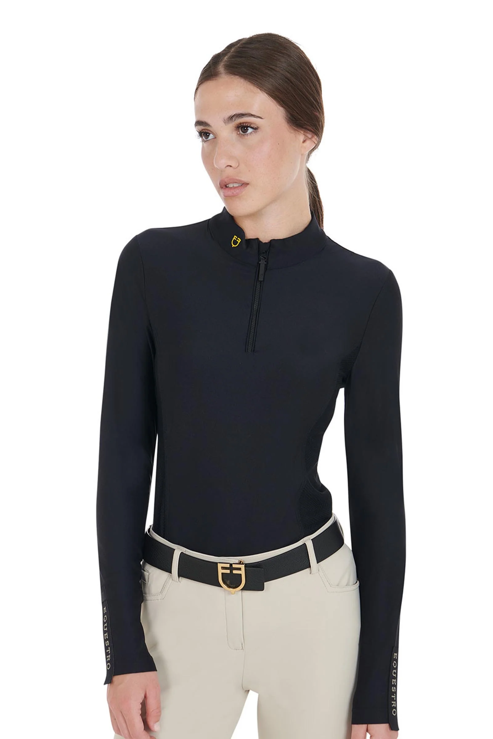damskie polo treningowe z długim rękawem z materiału technicznego Black XL
