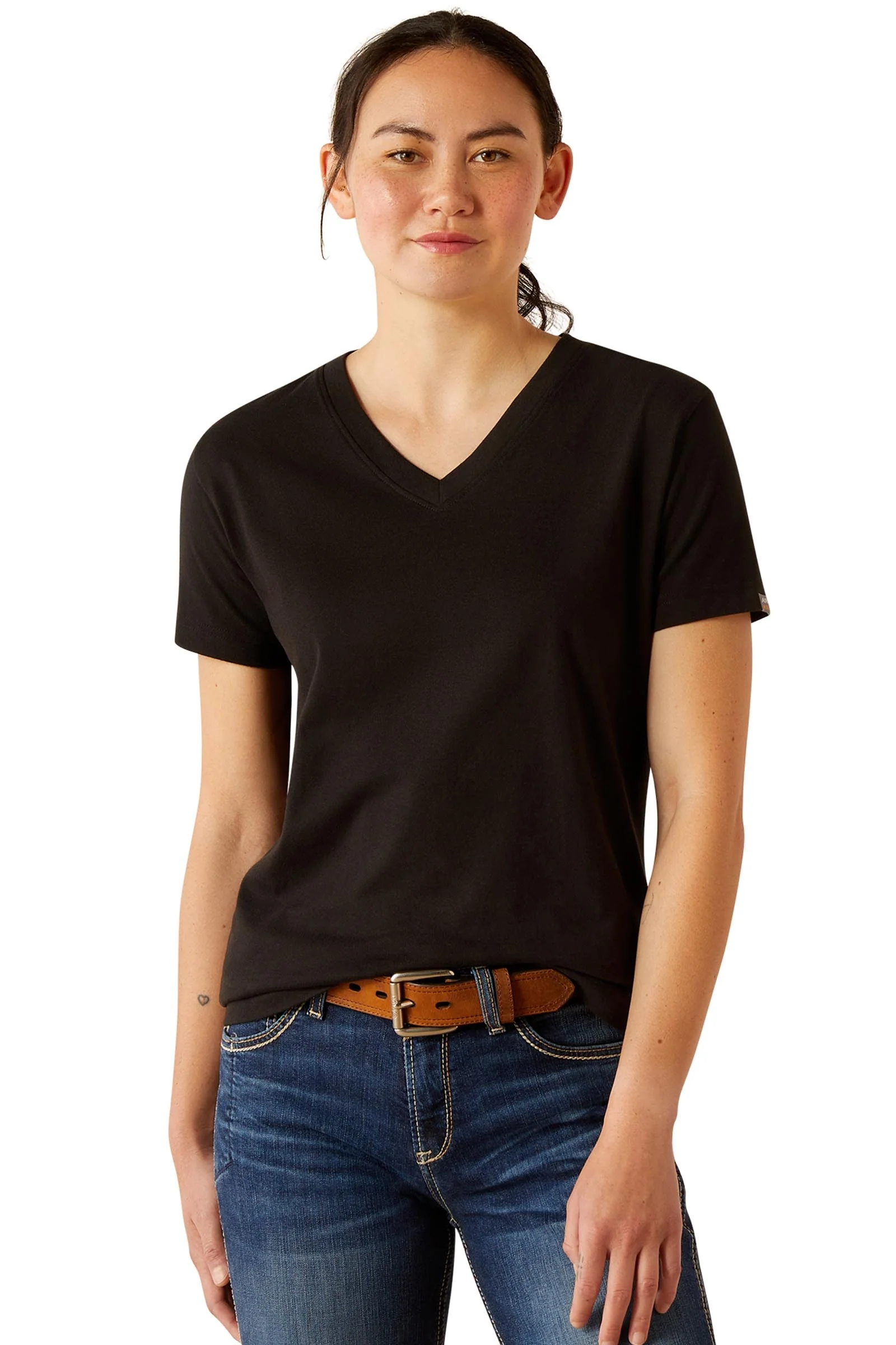 Damski T-shirt Rebar Cotton Strong z dekoltem V Black L
