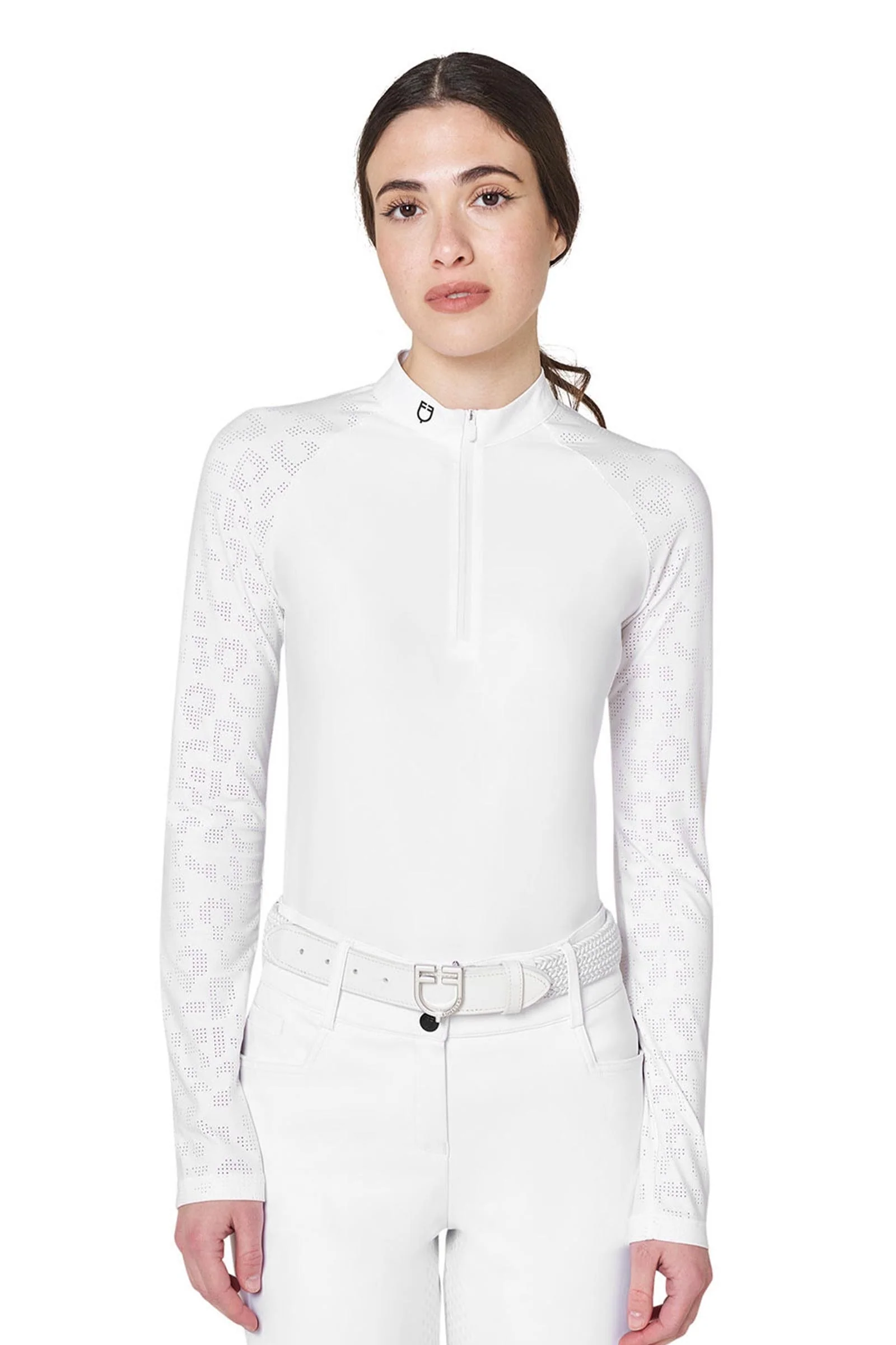 damska koszulka konkursowa slim fit z wstawkami mesh White XS