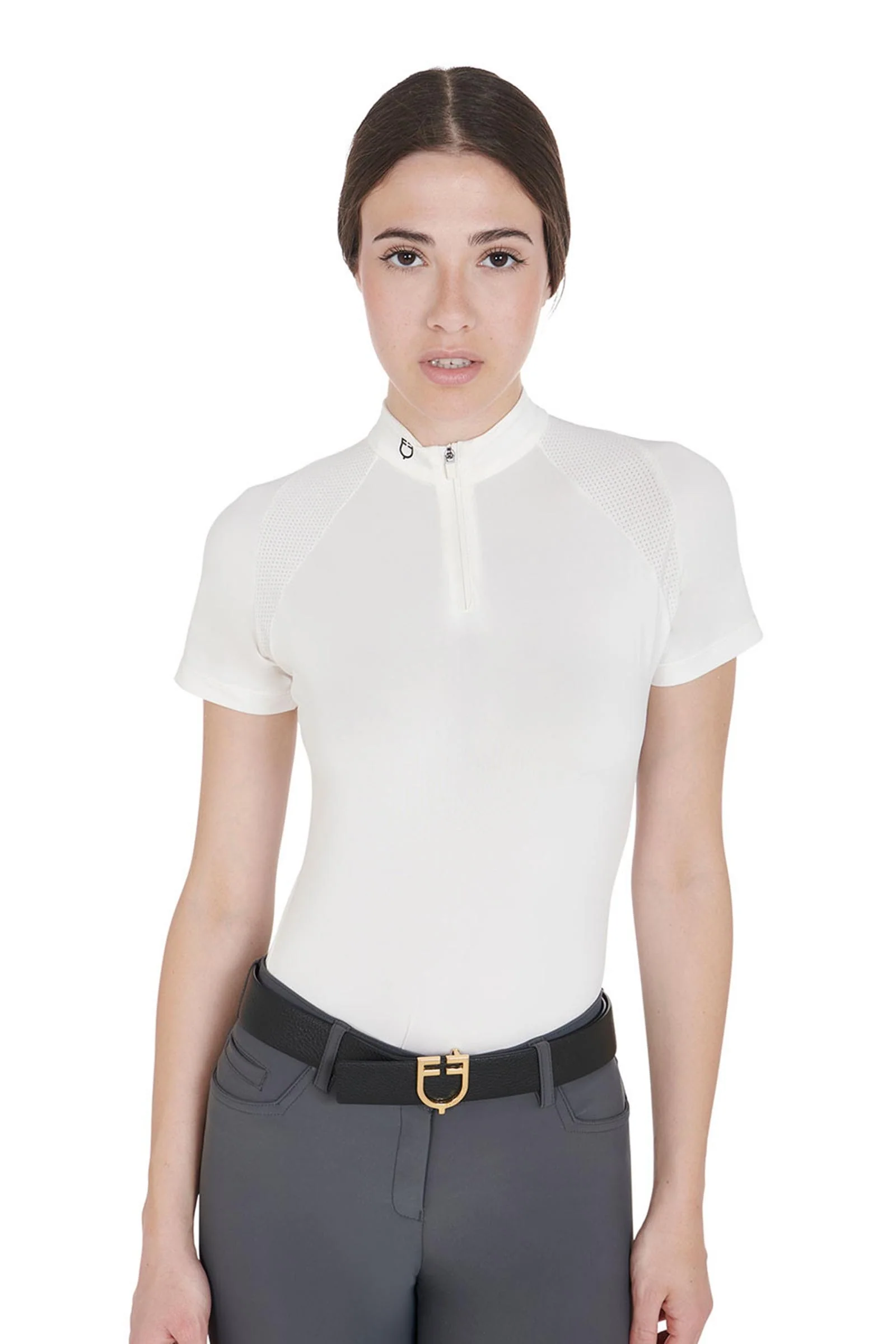 damskie polo treningowe slim fit z materiału technicznego White XL